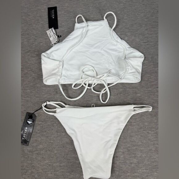 Tavik Moderate Coverage Bikini Set Women's White Medium Ribbed Beach Swimwear - Picture 3 of 4